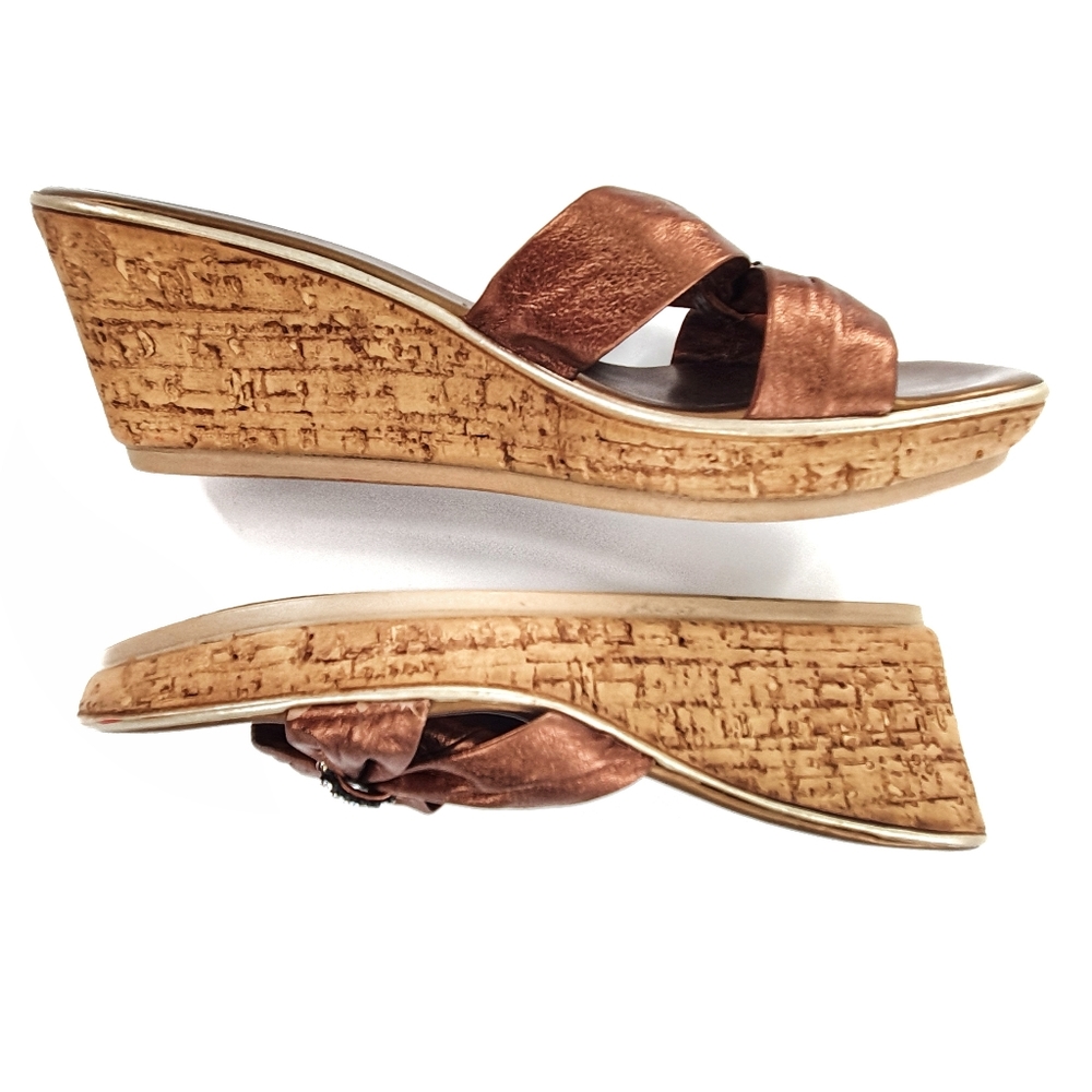 Athena Alexander Rusty Cork Wedge Mule with Bow and Rhinestones